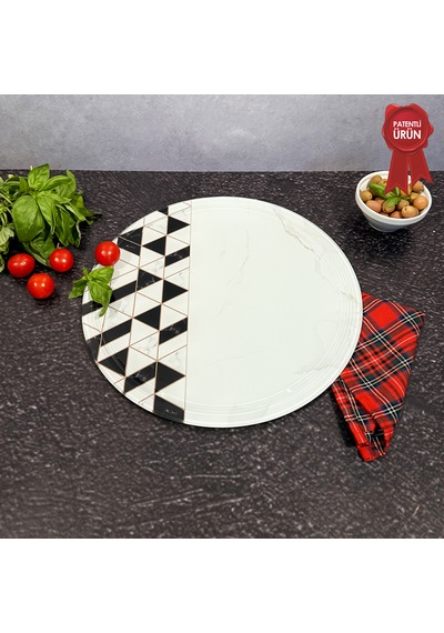 Kanallı Cam Kesme Tahtası - Black Gold - Çap32cm - Patentli Ürün