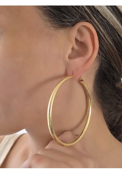Xl Halka Boru Model Altın Kaplama Gold Renk Çelik Küpe 8cm
