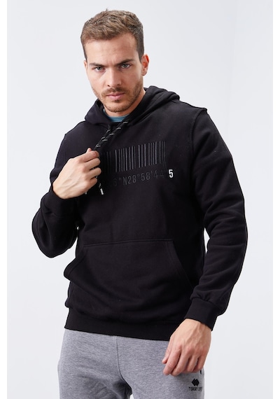 Tommy Life Siyah Nakışlı Kanguru Cep Standart Kalıp Kapüşonlu Erkek Sweatshirt - 87839 Siyah
