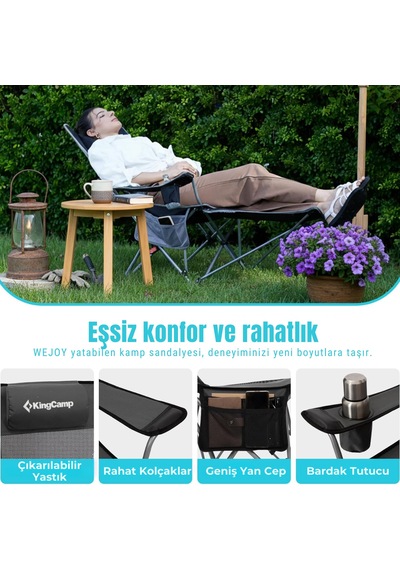 Kingcamp Wıllow Aerocomfort Lounge 4 Pozisyonlu Yatabilen Kamp Sandalyesi Gri - Siyah