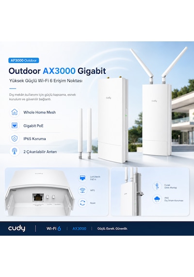 Cudy Ap3000 574mbps/2.4ghz 2402mbps/5ghz 5x4.8dbi Anten Poe 4in1 Wi-fi Router Ax3000 Serisi Outdoor