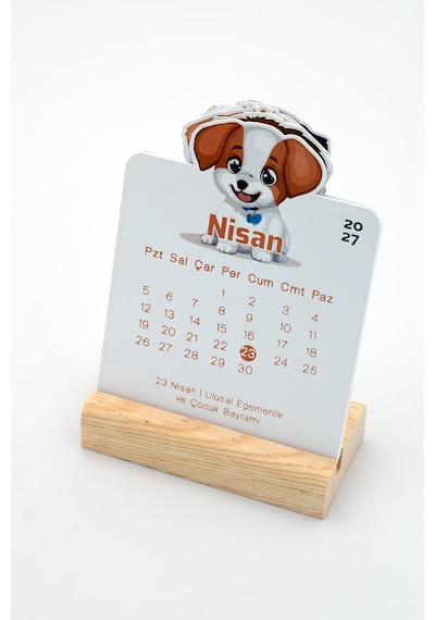Ahşap Standlı Özel Kesim Siyah Köpek Tasarımlı 2027 Masaüstü Takvimi 8,5x12 Cm - Sevimli Yeni Yıl Hediyesi Çok Renkli