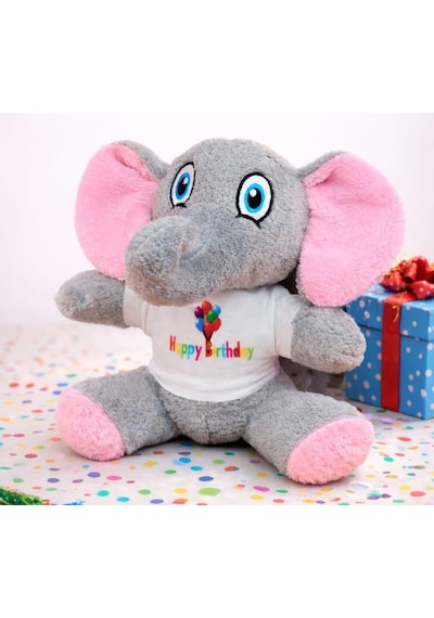 Toptan Happy Birthday Tişörtlü Peluş Oyuncak Fil Standart