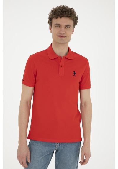 U.S. Polo Assn. Erkek Slim Fit Polo Yaka Kırmızı Basic Tişört 50279581-VR030