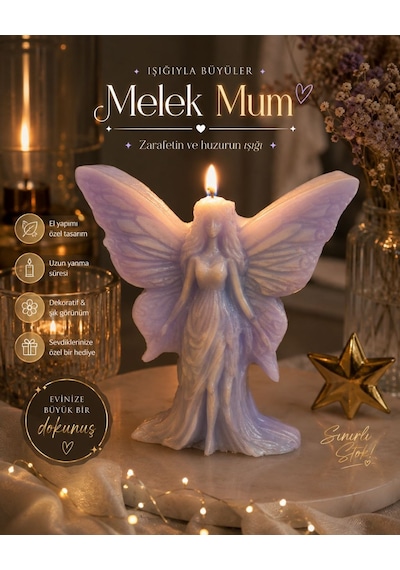 Kanatlı Melek Figürlü Kokulu Mum 74 Gr Dekoratif Hediyelik Lila - Bebe Mavisi