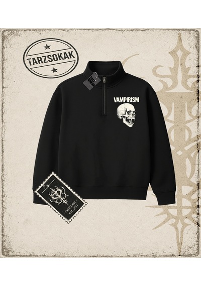 Tarzsokak Gotik & Grunge Streetwear Vampırısm Yarım Fermuarlı Sweatshirt Siyah