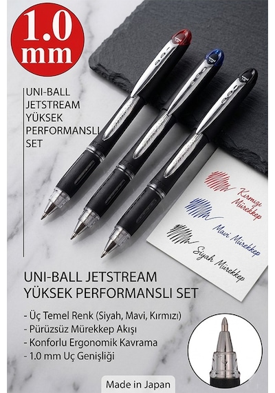 Mavi İmza Kalemi 3 Adet Uniball Jetstream 1.0 Mm Pilot Kalem Sx-210 Hızlı Yazı Kalemi Roller Uçlu Likit Mürekkepli