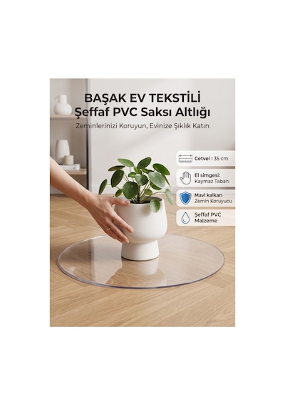 6'lı Paket Kalın Şeffaf Pvc Saksı Altlığı Ve Yüzey Koruyucu Mat - 35 Cm Yuvarlak Beyaz
