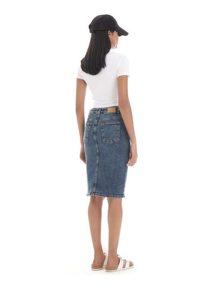 Itsbasic Kadın Tint Kot Rengi Erica Midi Boy Yüksek Bel Yırtmaçlı Jean Etek