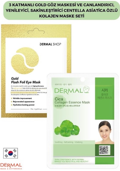 Dermal 3 Katmanlı Gold Göz Maskesi + Centella Asiatica Özlü Kolajen Maskesi
