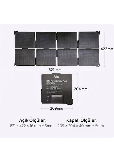 Bix 60w Katlanabilir Taşınabilir Solar Şarj Paneli Ip67 Suya Dayanıklı Usb-a Usb-c Ve Dc Çıkışlı Power Station Uyumlu Kamp Karavan Outdoor Güneş Paneli