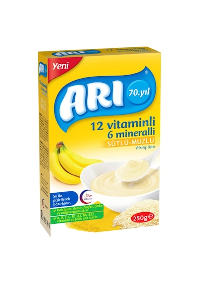 Arı 12 Vitaminli 6 Mineralli Sütlü + Sütlü Muzlu  + Ballı İrmikli Kahvaltı + 7 Tahıllı Gece Pirinç Unu 250 G