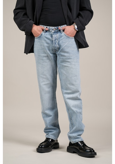 Akçaylar Pamuklu Taş Yıkama Yarım Baggy Geniş Paça Buz Mavisi Jean Pantolon Buz Mavi