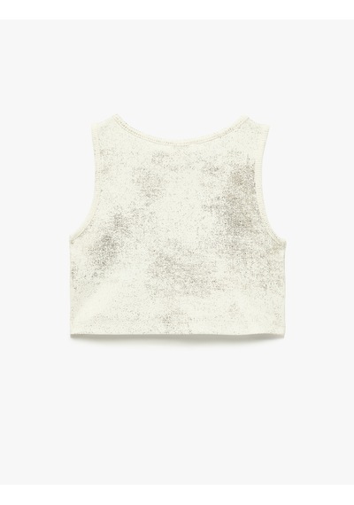 Koton Simli Kolsuz Bisiklet Yaka Pamuklu Crop Atlet Ekru 6skg30068ak