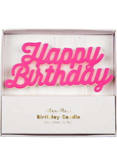 Meri Meri - Pink Happy Birthday Candle - Happy Birthday Pembe Mum Çok Renkli