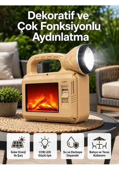 Monitör & Ekran Solar Cob Alev Efektli Lamba Güneş Enerjili, Suya Dayanıklı, Taşınabilir