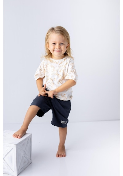 Mininio Zeyland Erkek Çocuk Hayvan Desenli T-shirt Ve Şort Takım - 6250 - Bej