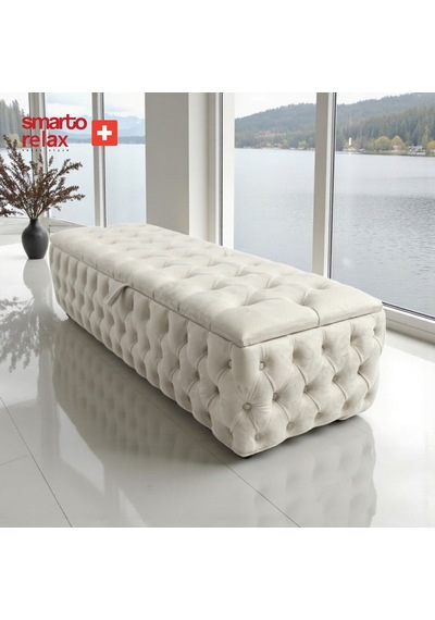 Smarto Relax Puf Saas-fee Sandıklı Ayaksız Kapitoneli Dekoratif 110x45x40 Cm Ekru Ekru