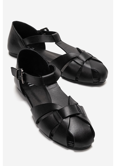 Luvishoes Alına Siyah Cilt Hakiki Deri Kadın Sandalet