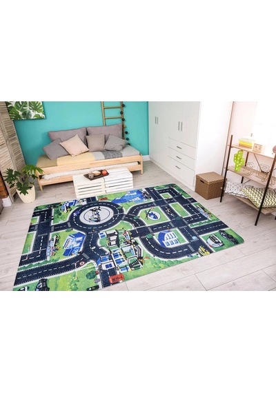 Bespoky Geometrik Desenli Halısı Dijital Baskı Kaymaz Yeşil