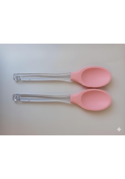 Silikon Kaşık, Mutfak Kullanımı İçin Şeffaf Saplı, Isıya Dayanıklı, Askılı Tasarım 2, Pembe