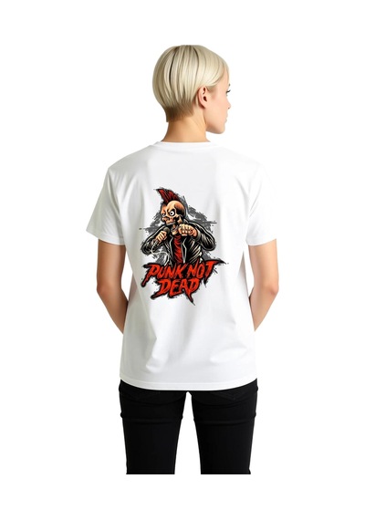 Paybuy Kadın Punk Müzik Kültürü Baskılı Kısa Kollu Tişört Devrim Ruhu İs Beyaz