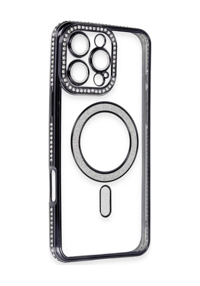 Apple Uyumlu iPhone 16 Pro Uyumlu Kılıf Joke Simli Magneticsafe Kılıf - Siyah