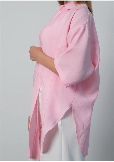 Pera Moda Önden Bağlamalı Uzun Kimono Yazlık İnce Gömlek Hırka Modeli Pembe