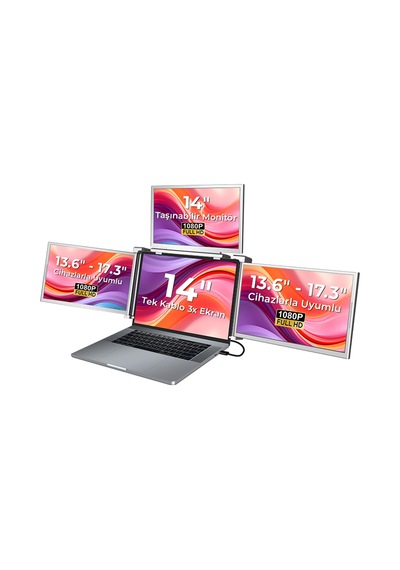 NPO NPM680 14" FHD 1080p IPS Type-C Taşınabilir Dizüstü 3lü Monitör Çoklayıcı Notebook Monitör