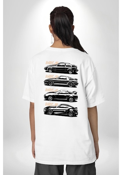 Toyota Supra Mk Serisi Beyaz Oversize Unisex Ön Ve Sırt Baskılı Tişört Beyaz
