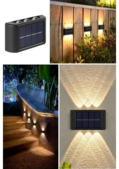 Buffer 6 Ledli Solar Güneş Enerjili Aplik Led, Dekoratif Duvar Monteli Gün Işığı Led Renkli