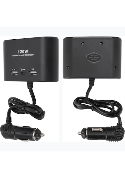 Şüscaroto Aksesuar Üniversal 3'lü Çakmak Soketi 120W Çakmaklık Çoğaltıcı 2 Usb 1 Type-c Araç Şarj Cihazı 12V/24V