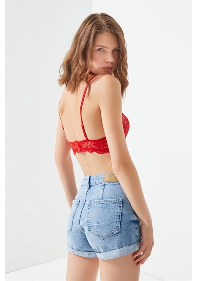 Cottonhill Kırmızı Dantelli Ayarlanabilir Lastikli Balenli Bralet Sütyen Kırmızı