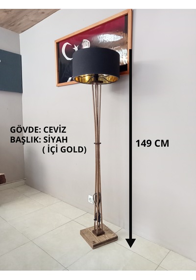 Balsa Dekor Ahşap Lambader Ceviz Siyah Gold Altın - Siyah