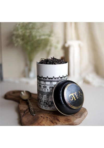City Tea Desenli Yuvarlak Metal Kutu, 10.5 X 15 Cm, 1.1 Lt