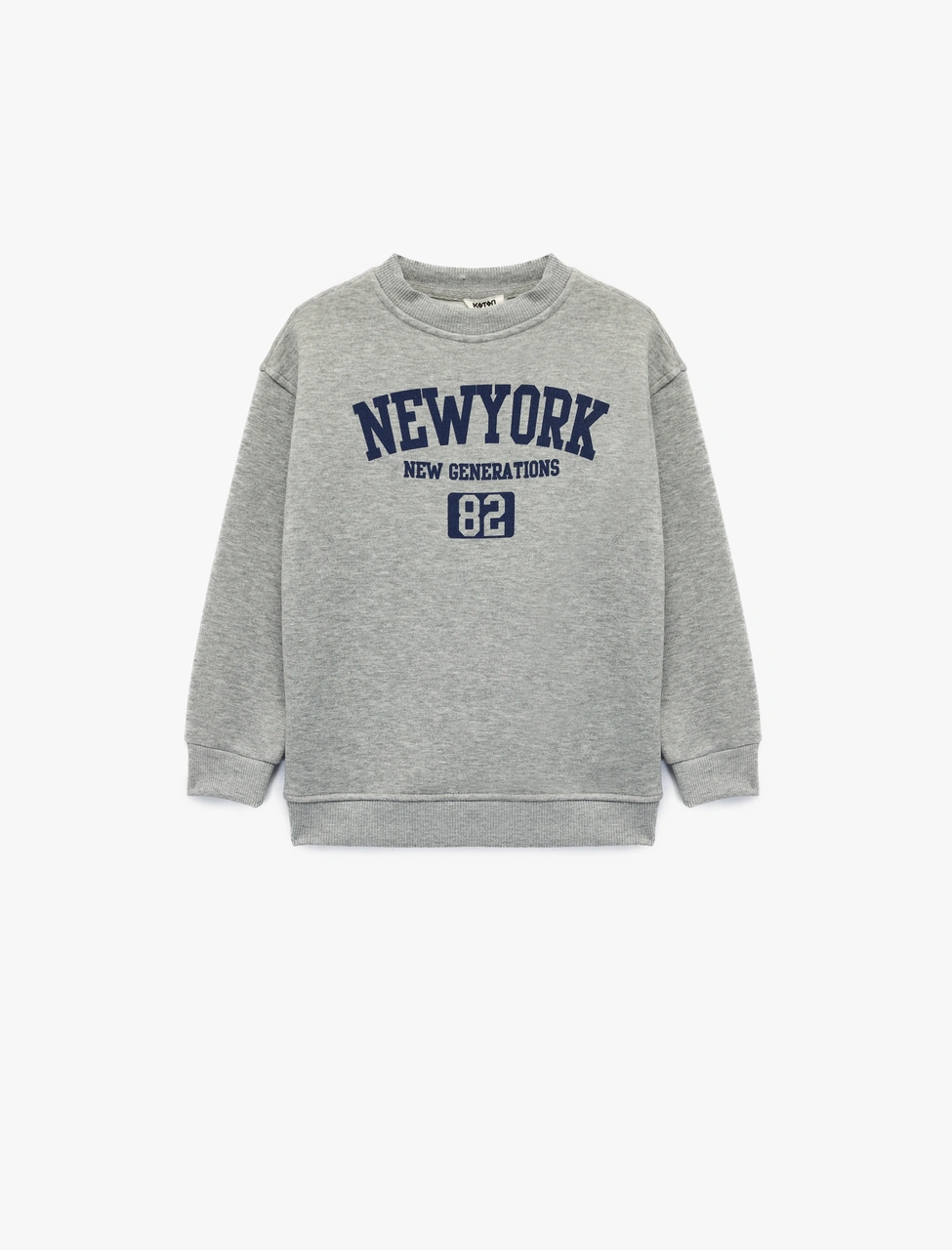 Koton Oversize Uzun Kollu Bisiklet Yaka Şardonlu Baskılı Sweatshirt Gri 6wkb10111tk
