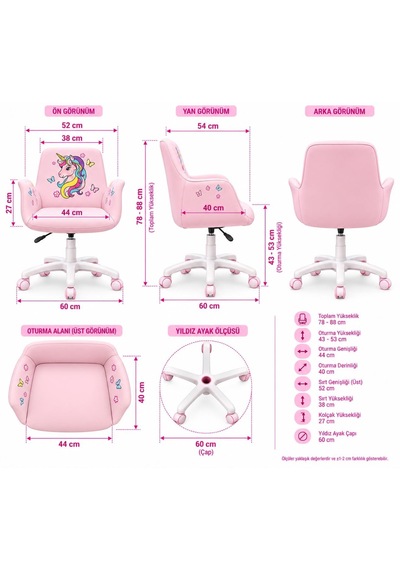 Unicorn Kids Çalışma Koltuğu Pembe