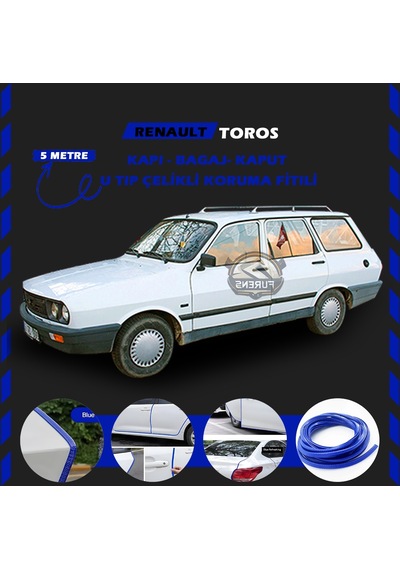 Renault Toros Oto Araç Kapı Koruma Fitili 5metre Parlak Mavi Renk