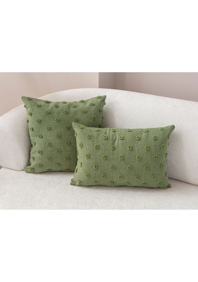 Swita Home Dekoratif Puantiye Keten Kumaşlı Kırlent Kılıfı 2'li 43x43 - 30x50 Yeşil