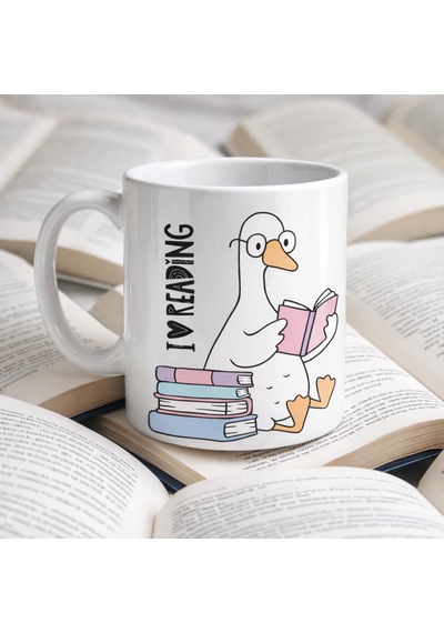 I Love Reading Yazılı Kupa Model 210 Kitap Temalı Tasarım Seramik Kahve Kupası Kitap Severlere Hediye Düz Renkli