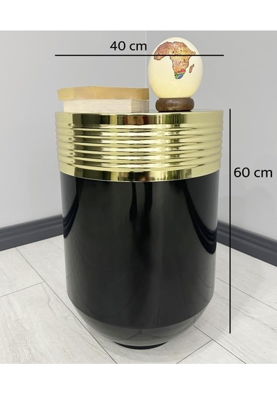 Elegant Dekoratif Gold Darbuka Parlak Siyah Sehpa 60cm