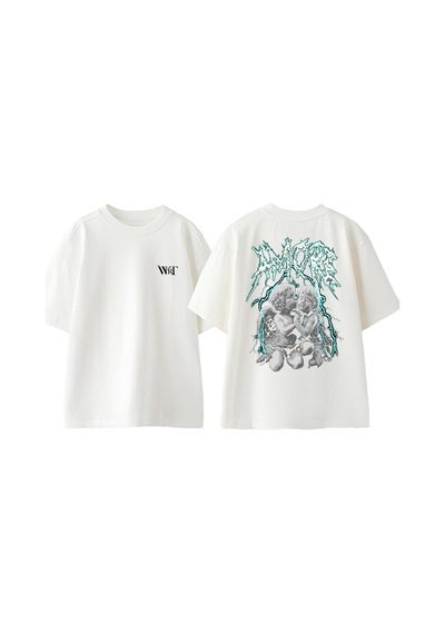 Thewert Amore Tasarım Sırt Baskılı Pamuk Beyaz Oversize T-shirt