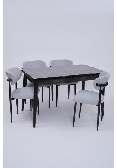 Yakamoz Polo Mdf Lak Panel Mutfak Masa Sandalye Takımı 80x130 Siyah