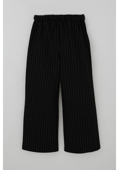 Breeze Kız Çocuk Pantolon Pinstripe Çizgili Çift Bel Detaylı 8-14 Yaş, Siyah
