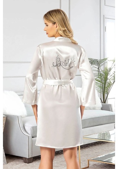Faal 5906 Kadın Saten Bride Sabahlık-beyaz Beyaz