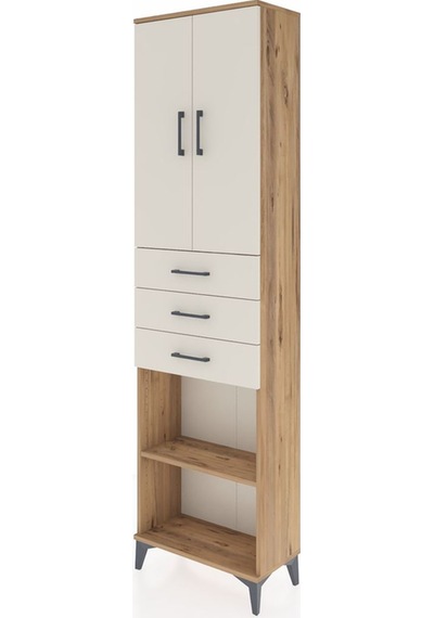 Arges Dolap 4 Raflı 3 Çekmeceli 2 Kapaklı 60x30x221 Çam-aytaşı Çam