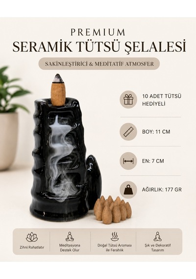 Tütsü Hediyeli Seramik Tütsü Şelalesi