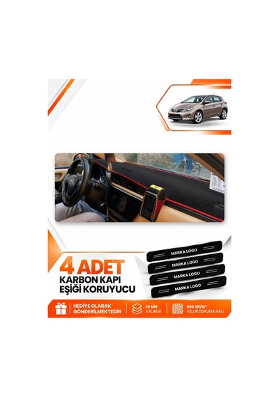 Toyota Aurıs E180 2012-2018 Uyumlu Ön Torpido Koruma Kılıfı Halısı Örtüsü - Siyah Kırmızı
