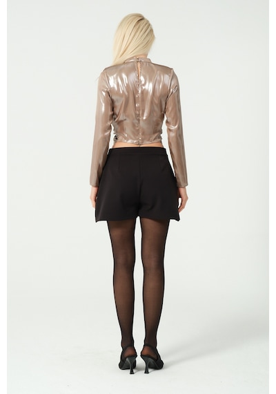 S'amore Clothing Asimetrik Crop Bluz Metalik Metalik Gold