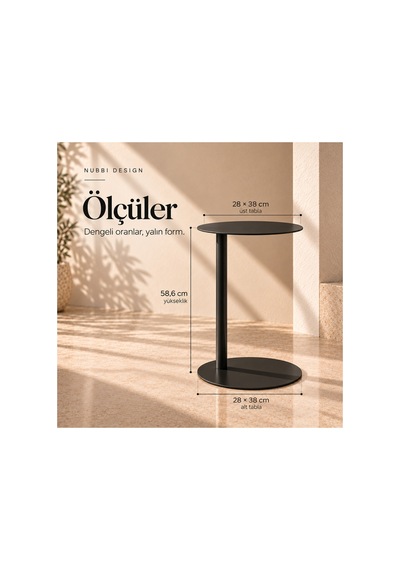 Slate Metal C Sehpa Modern Tasarım Elips Tablalı Minimalist Koltuk Yanı Sehpa Siyah - 935314037 Siyah